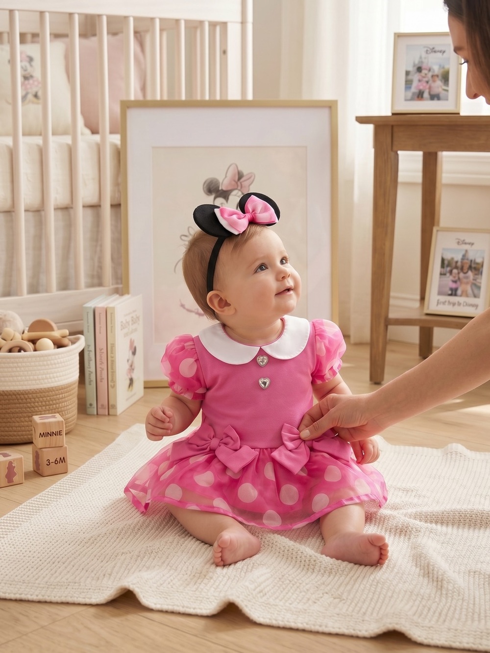 Disney Pink Polka Dot Minnie-Inspired Dress with Black Bow Headband